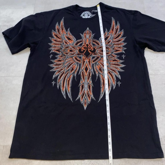 Affliction Dark Tee with Orange and Gray Winged Design - Picture 5 of 5